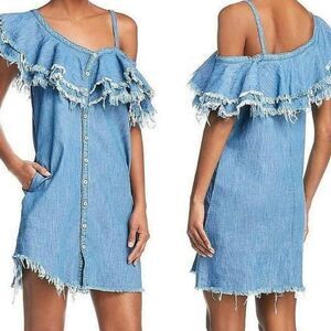 Blank nyc frayed denim mini‎ dress